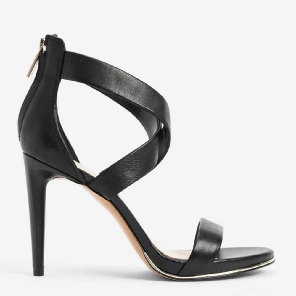 Kenneth Cole Brooke Black Leather Cross Strap Heeled Sandal Shoes NWOB sz 8.5 - Picture 3 of 16